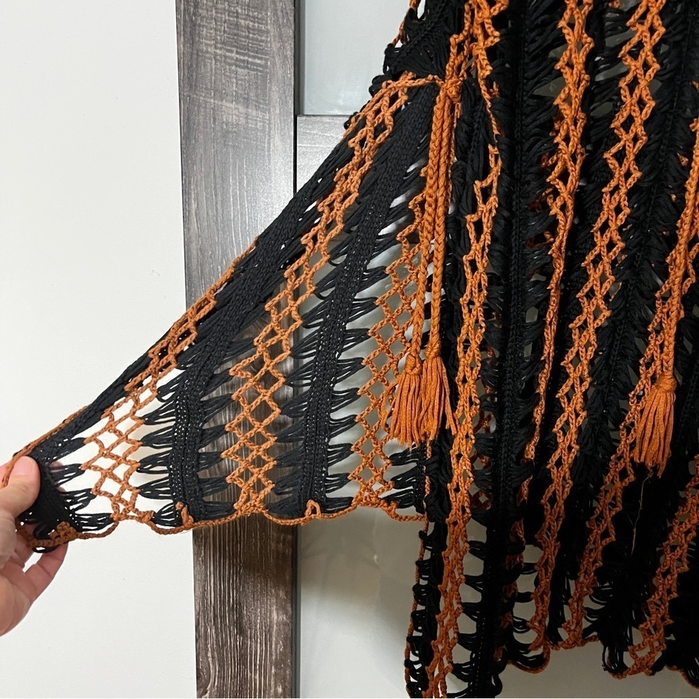 Black and Brown Crochet Swim Cover-Up Boho Gypsy Delicate - Picture 3 of 8